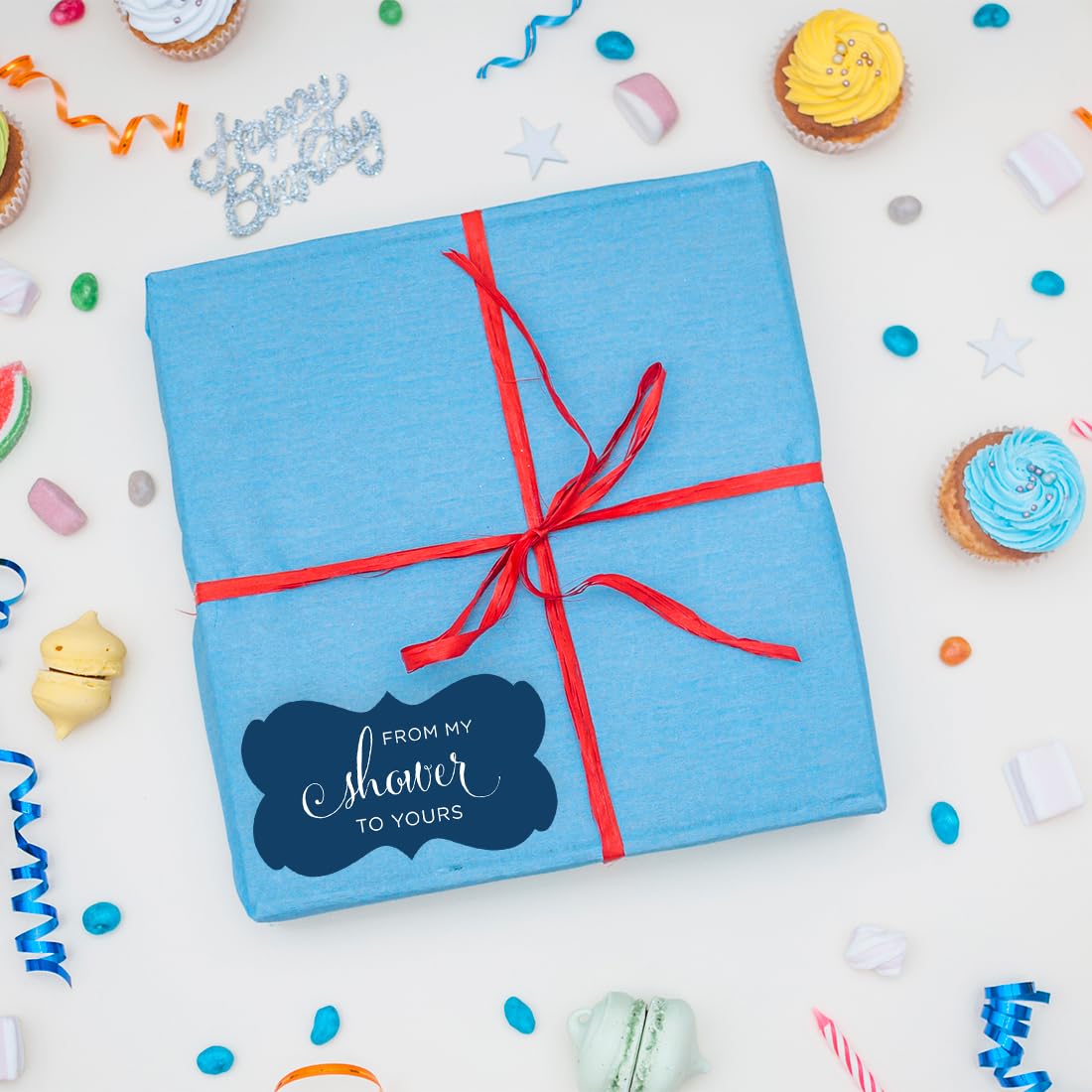 Andaz Press Baby and Bridal Wedding Shower Fancy Frame Label Stickers  from My Shower to Yours  Navy Blue  36-Pack